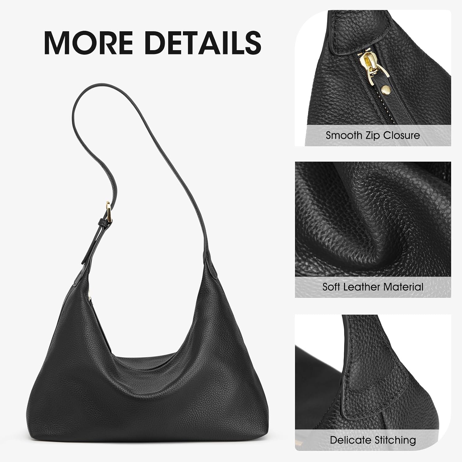Detalle de Kattee Meduim Sacs Hobo pour femme en cuir véritable — sac à bandoulière polyvalent