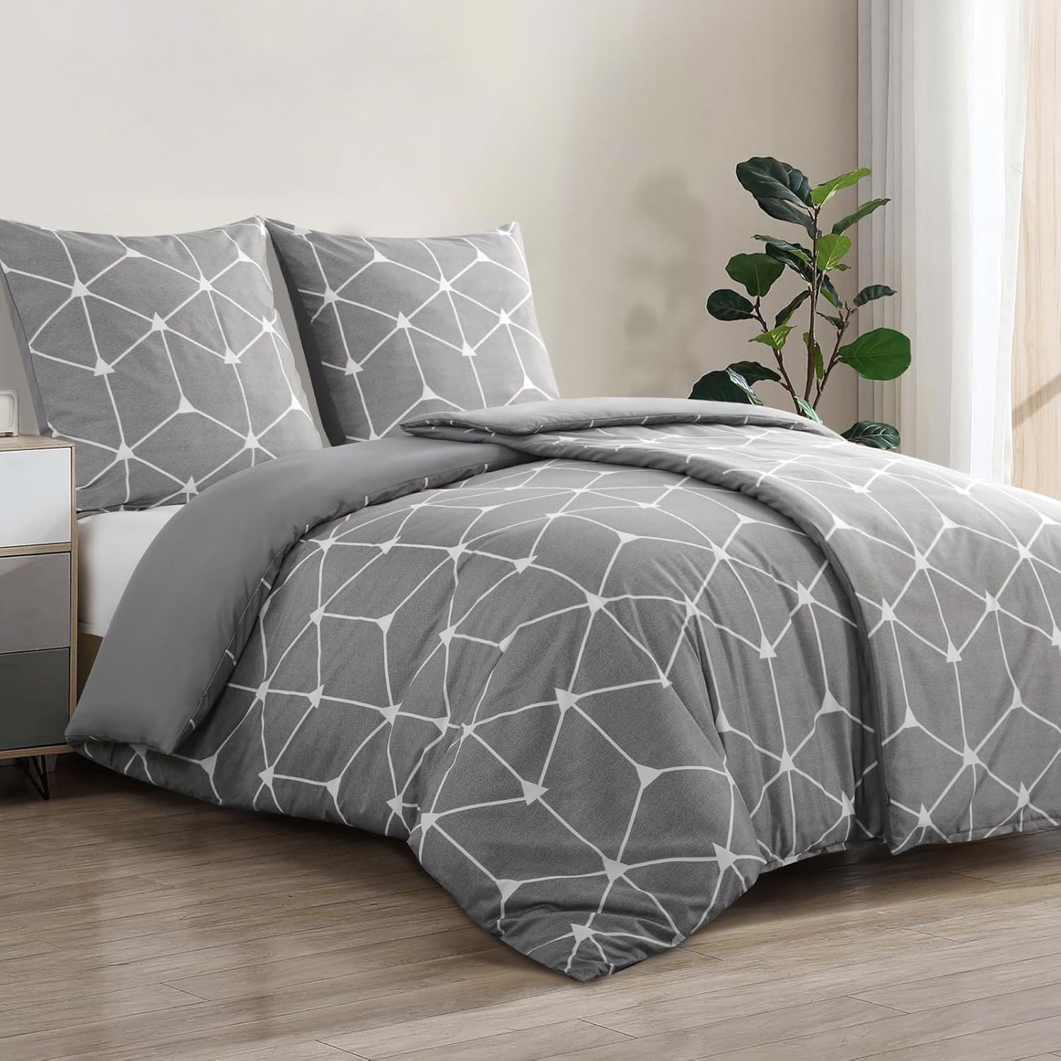 Thumbnail 1 de RUIKASI Bettwäsche 135x200 (4-teilig) Hellgrau – Microfaser-Set mit Reißverschluss