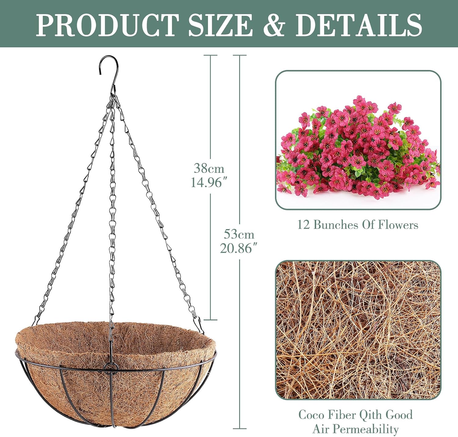 Thumbnail 1 de AGIRL Artificial Hanging Flower Basket, 12-inch