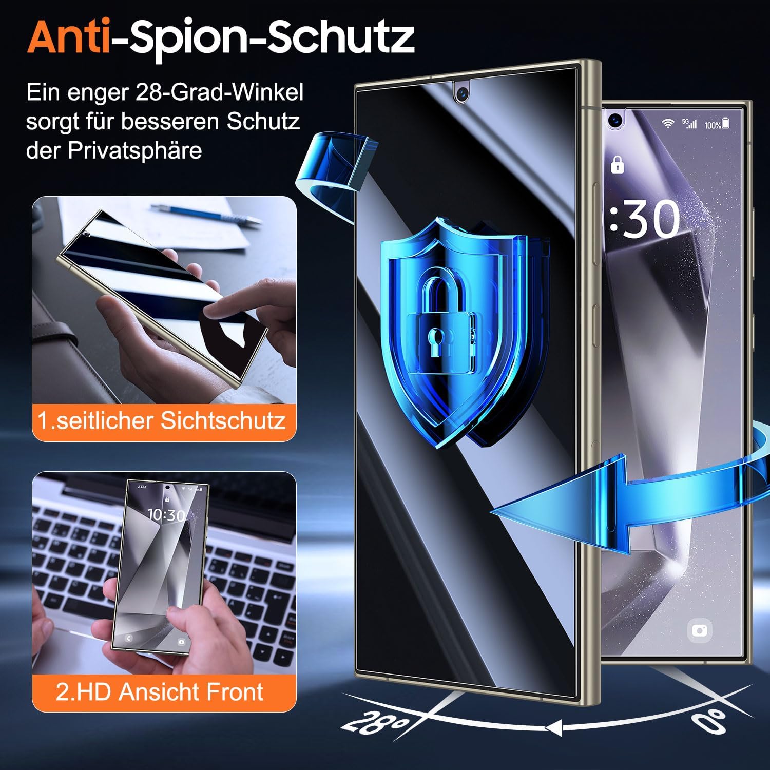 Detalle de UniqueMe Samsung Galaxy S24 Ultra Panzerglas 28°
