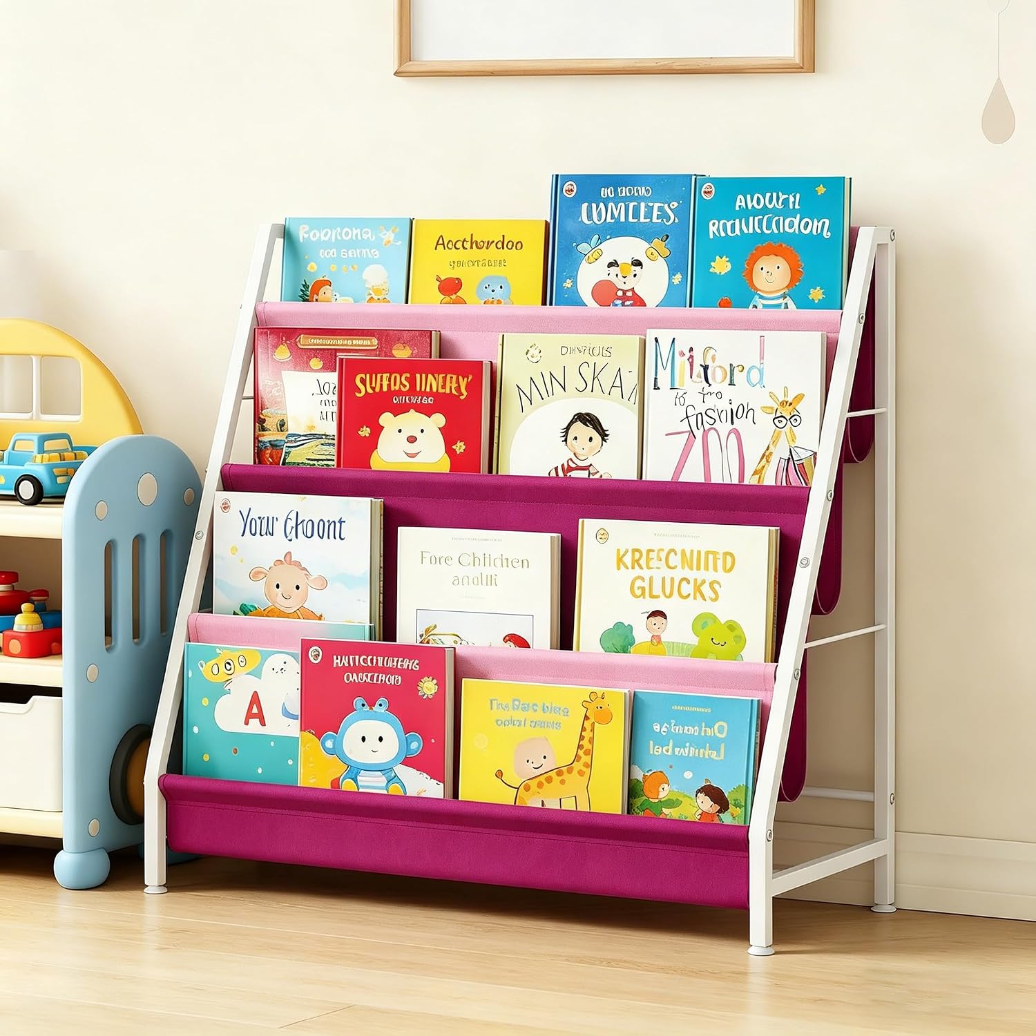 Detalle de Vlony Kids Bookshelf-2026-CA-2, 4-Tier Pink Book Rack