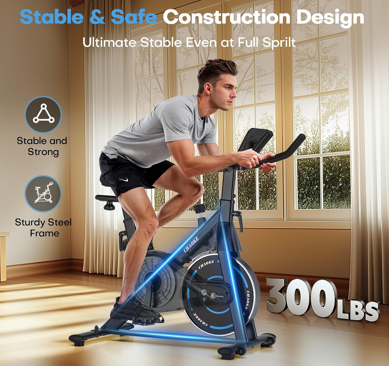 Detalle 2 de CHAOKE Quiet Adjustable Magnetic Resistance Exercise Bike for Home Cardio