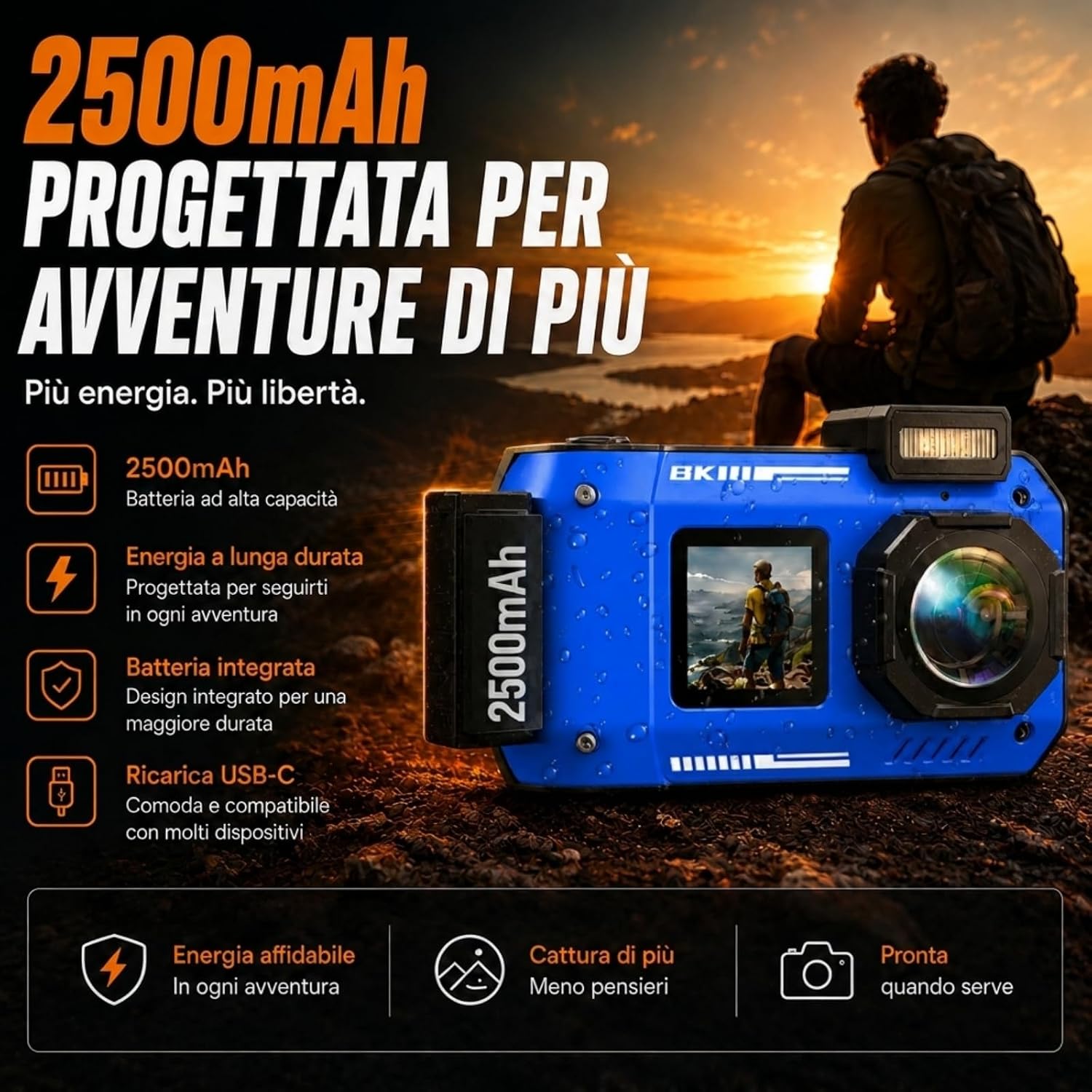Thumbnail 5 de MaxMango D50 33FT Fotocamera Subacquea: 8K e 70MP con Doppio Schermo, 16GB