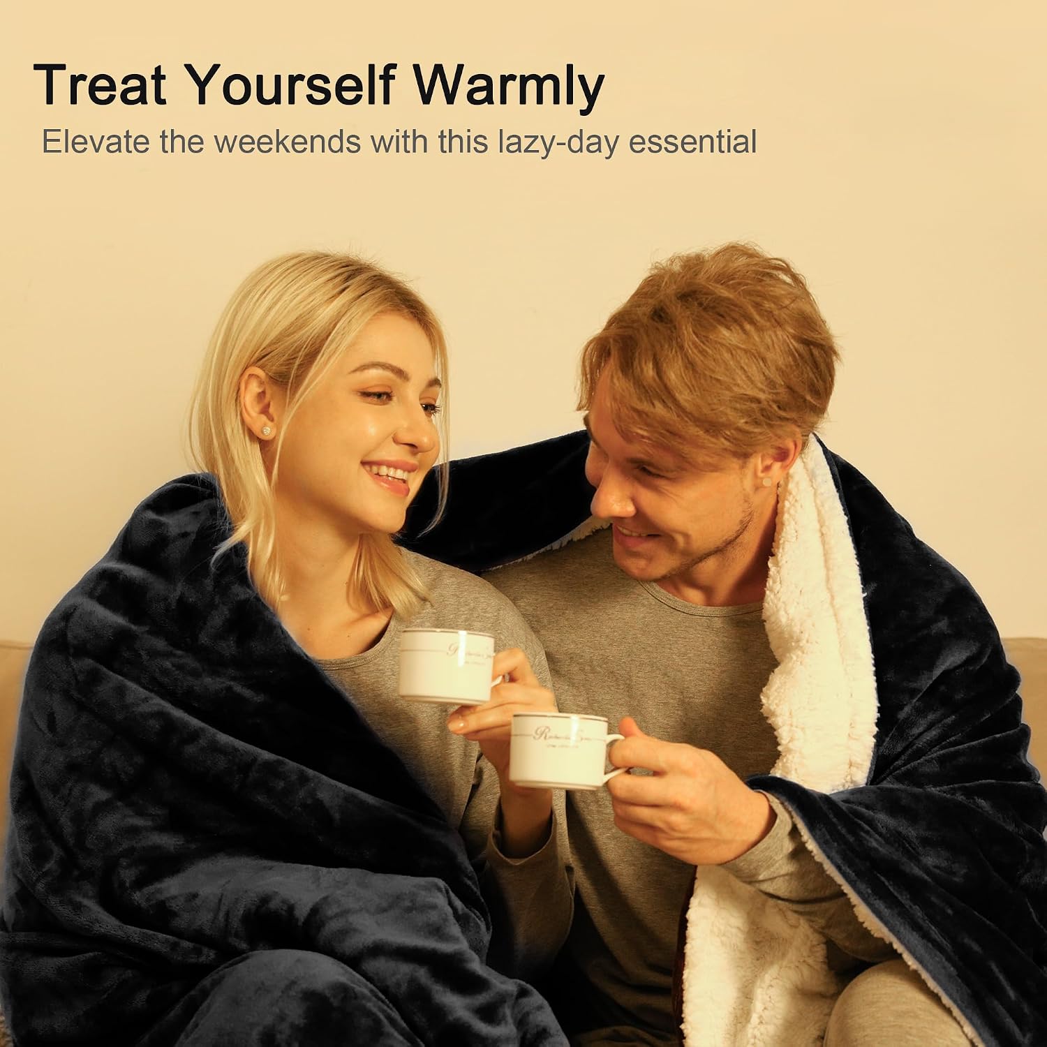 Detalle de Winthome Double-Layered Sherpa Fleece Throw Blanket (130 x 170 cm) – Ultra Soft, Warm and Breathable