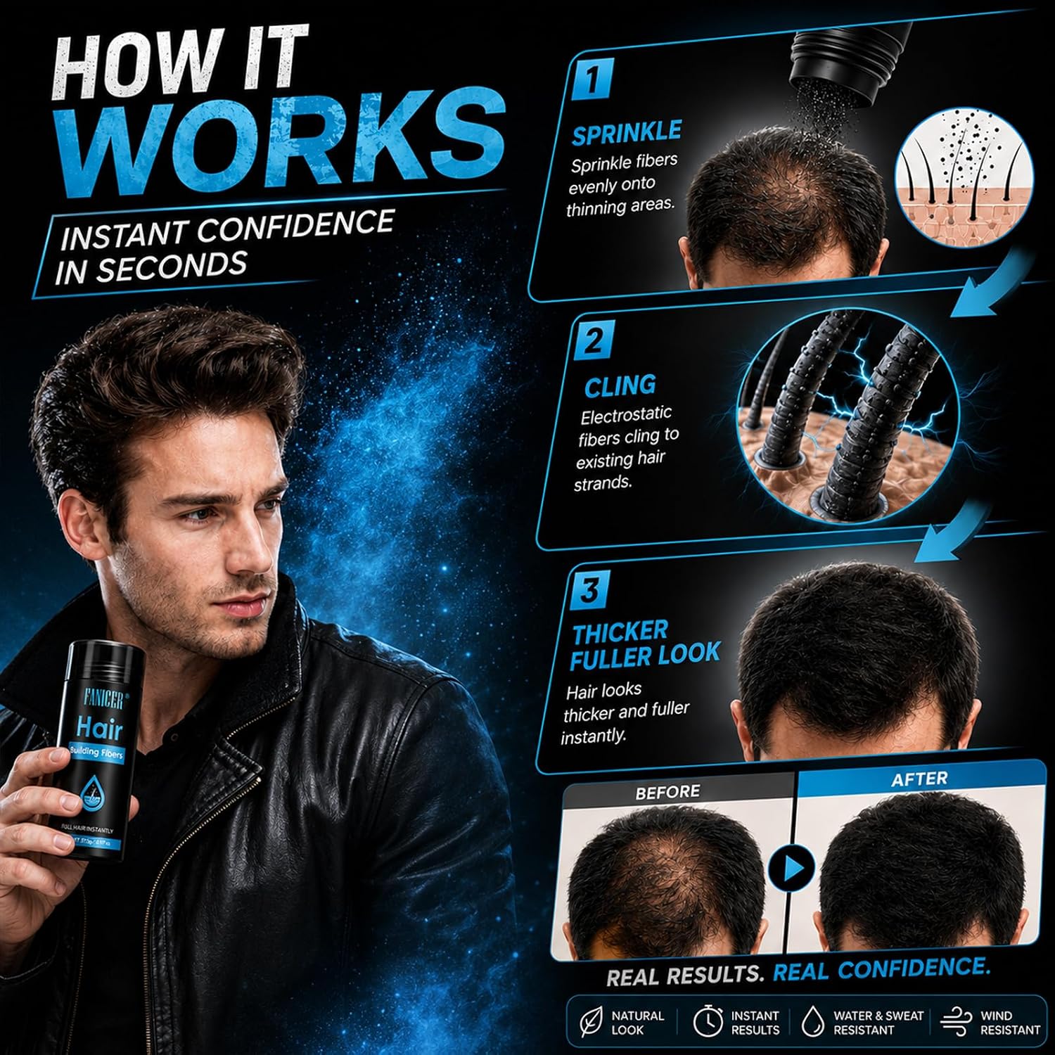 Detalle de Fibres Capillaires Densifiantes, Poudre De Coiffage – Noir