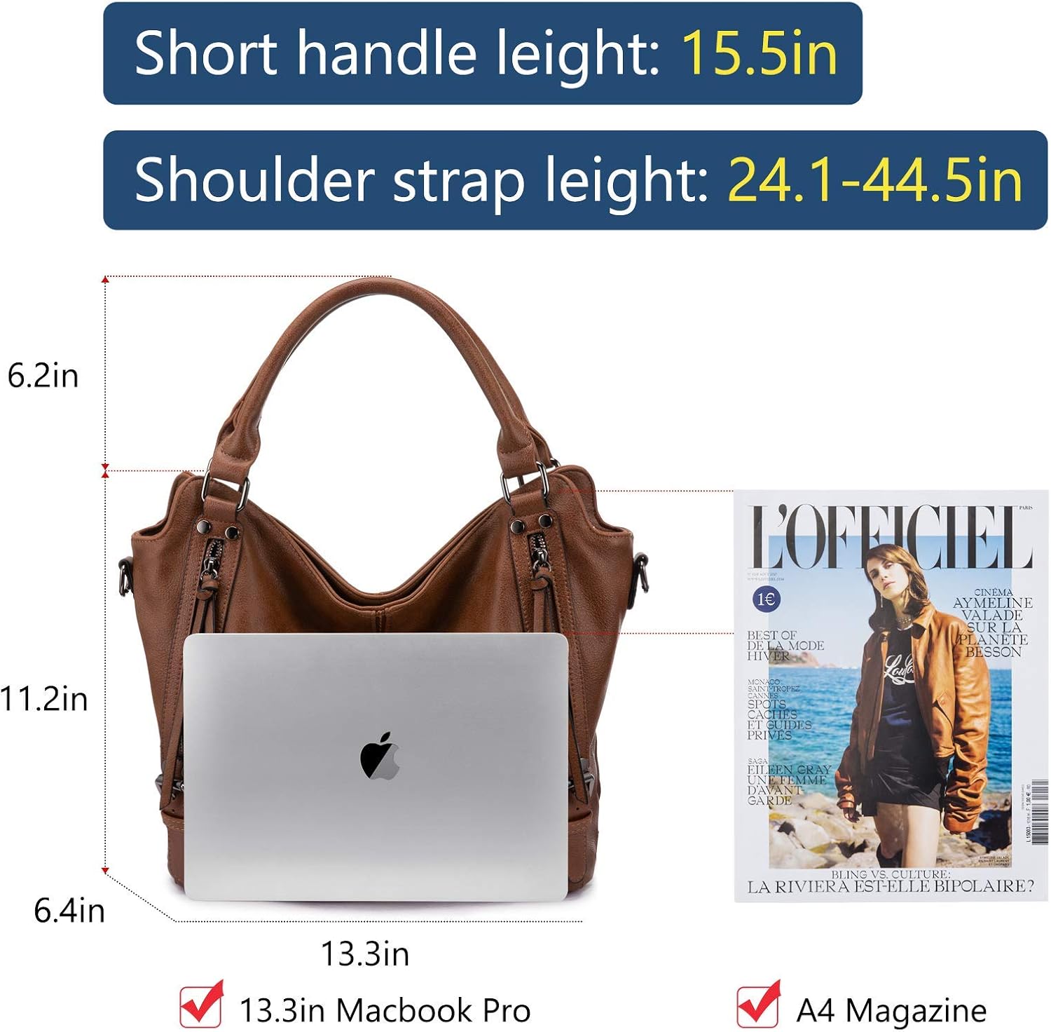Detalle 2 de Realer Borsa Donna Set Medio 2 Pezzi Marrone (Hobo/Tote, Clutch) in ecopelle