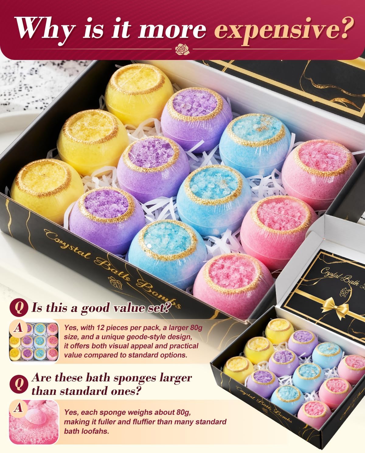 Detalle de Luxury Crystal Bath Bombs Gift Set for Women – 12 moisturising bath bombs with 4 scents