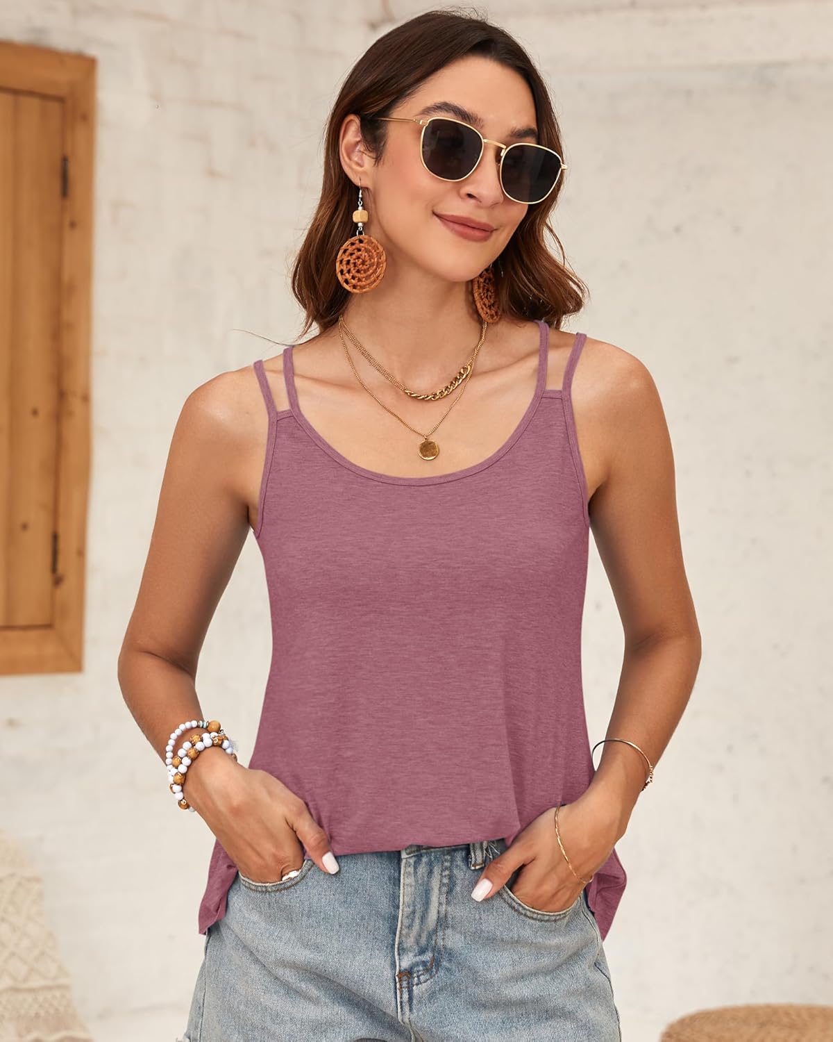 Thumbnail 3 de PLOKNRD Damen Tank Top Sommer – Spaghetti Oberteil, Ärmellose Rundhalsausschnitt Bluse