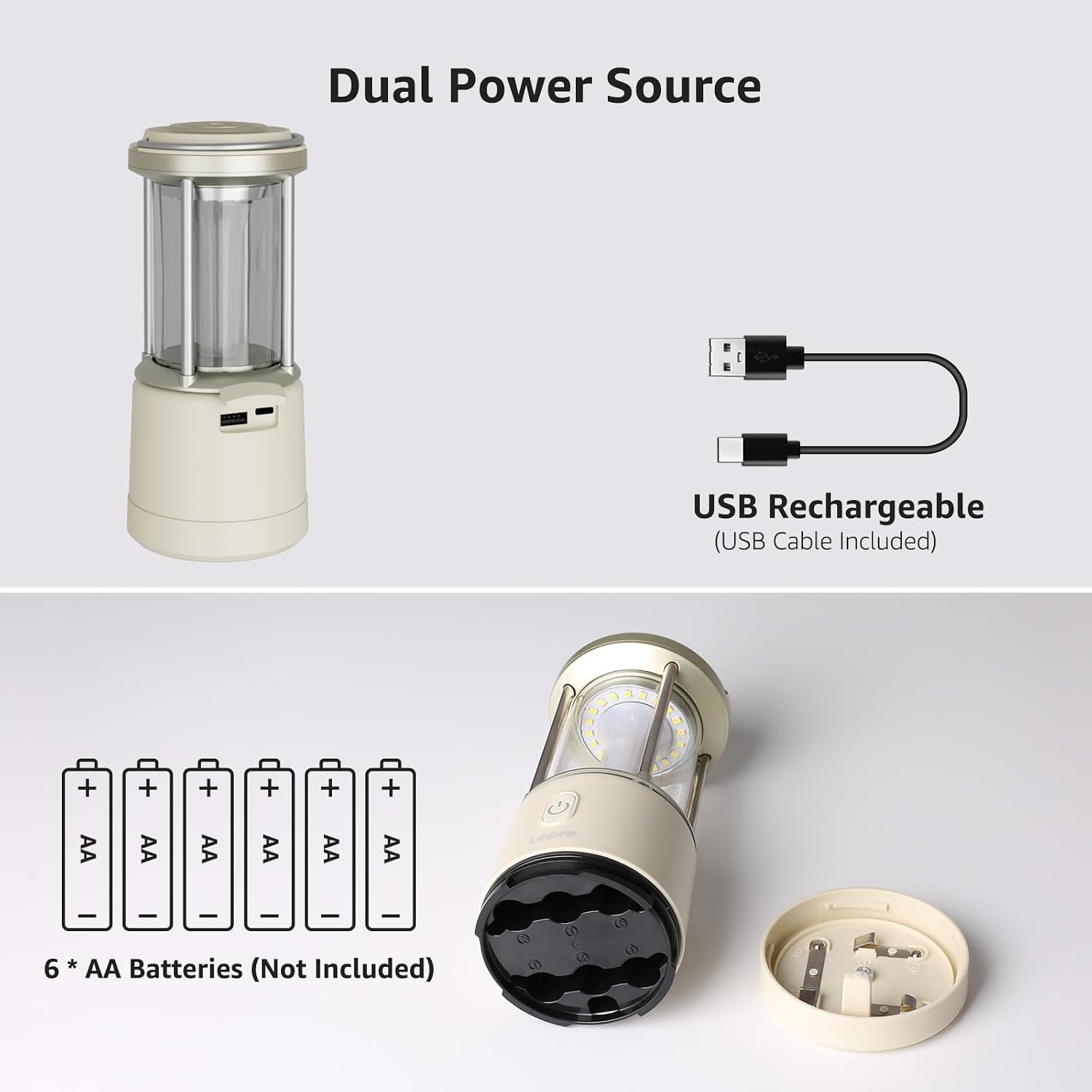 Detalle de Lepro Camping Lantern 2000lm – USB Rechargeable or AA Battery Powered