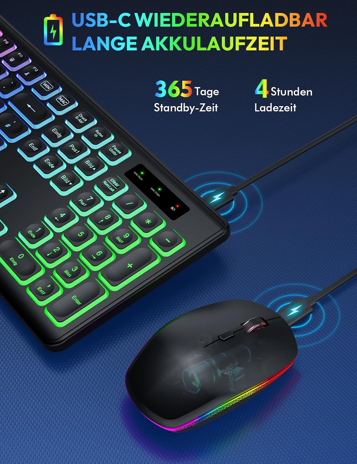 Thumbnail 2 de SABLUTE Tastatur Maus Set Kabellos Beleuchtete
