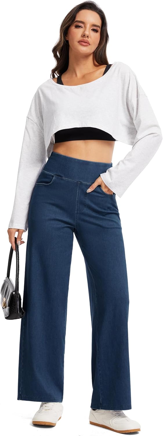 Thumbnail 6 de THE GYM PEOPLE High Waist Wide Leg Jeans for Women, Stretch Fit and Pockets