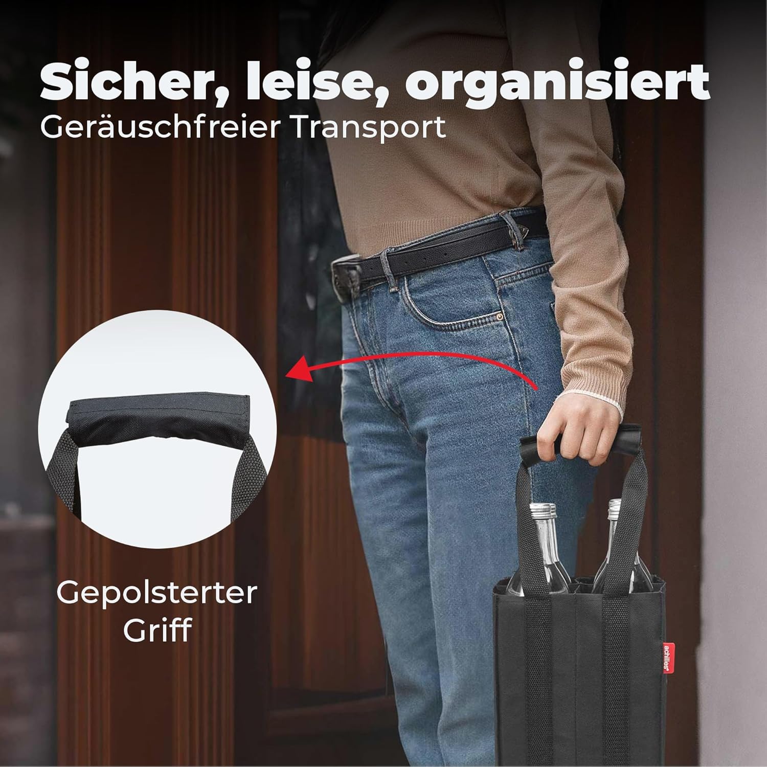 Thumbnail 3 de Achilles Flaschentasche 4 Fächer à 1,5 L – Reißfester Flaschenkorb mit Trennwänden