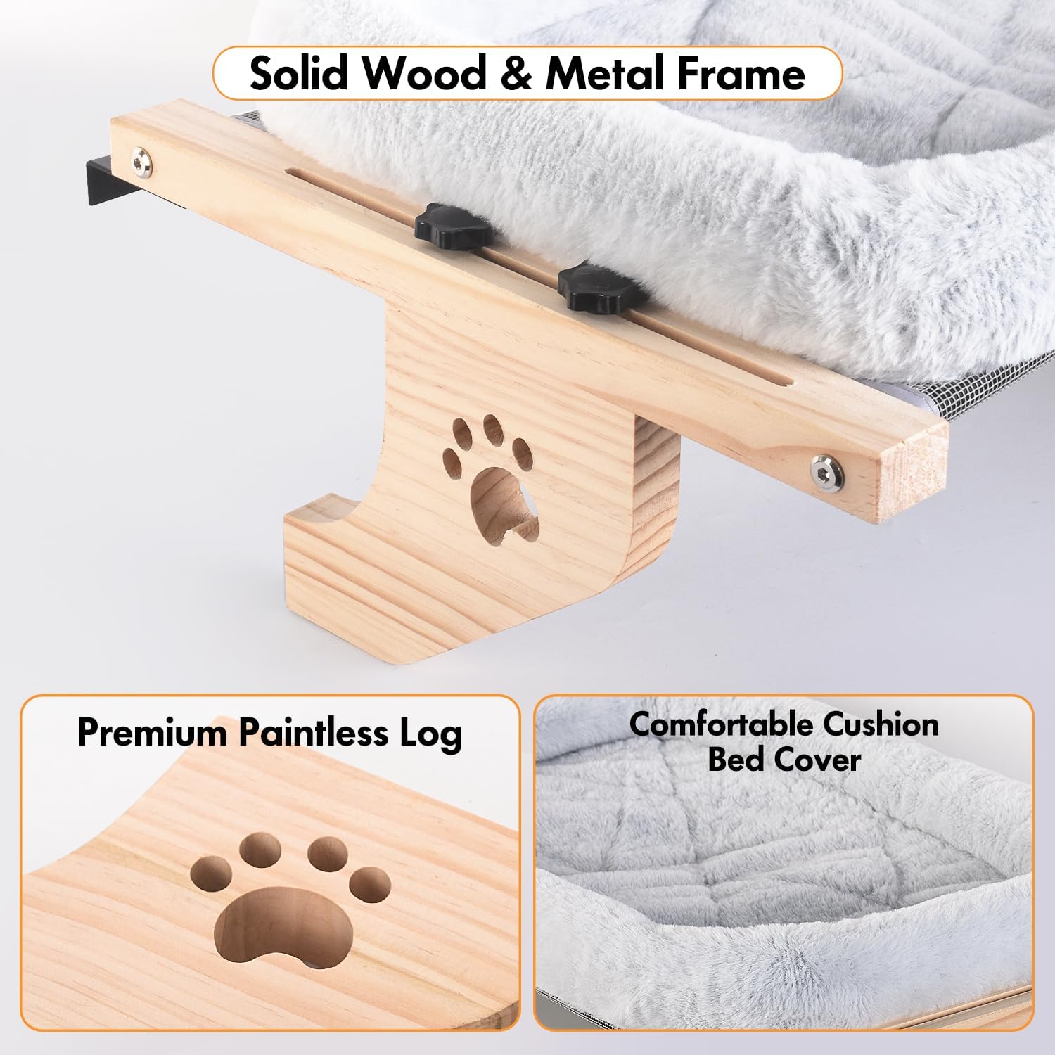 Detalle 2 de AMOSIJOY Wooden Cat Window Perch, 24.4-Inch, Wood and Metal Frame, 40 lb Capacity