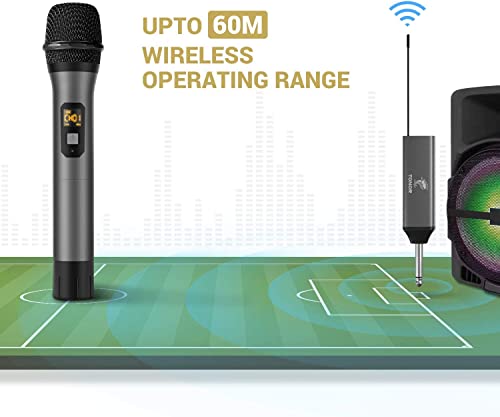 Detalle de TONOR TW620, micrófono inalámbrico UHF de mano con receptor recargable y salida de 6,35 mm