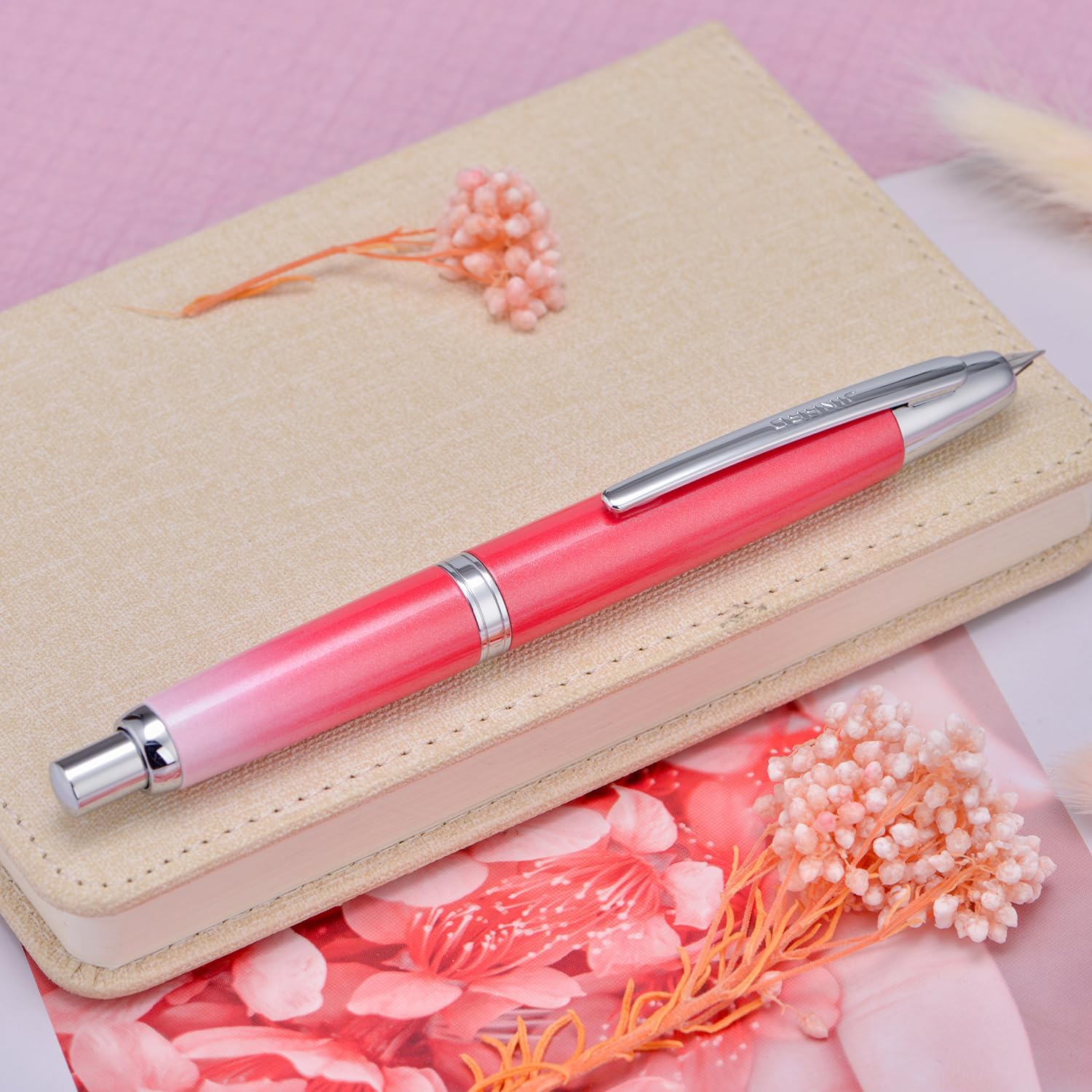 Thumbnail 2 de Jinhao 10 Series Press Fountain Pen – Gradient Red Retractable with Fine Nib, Ink Converter & Metal Box (Silver Clip)