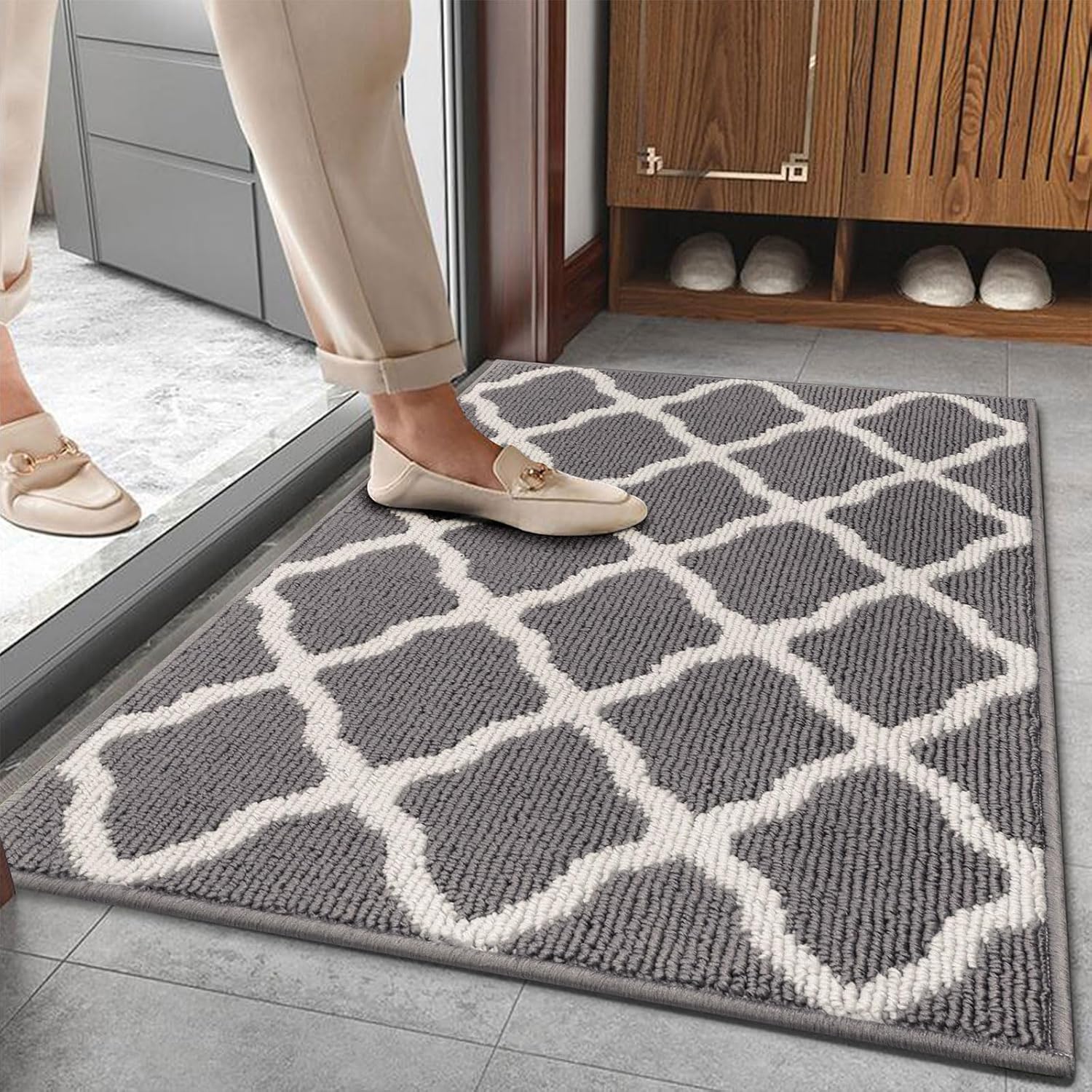 SHACOS Door Mats 20"x32" Indoor Washable Kitchen Entryway Rug (Light Gray) — Non-Slip, Absorbent Doormat