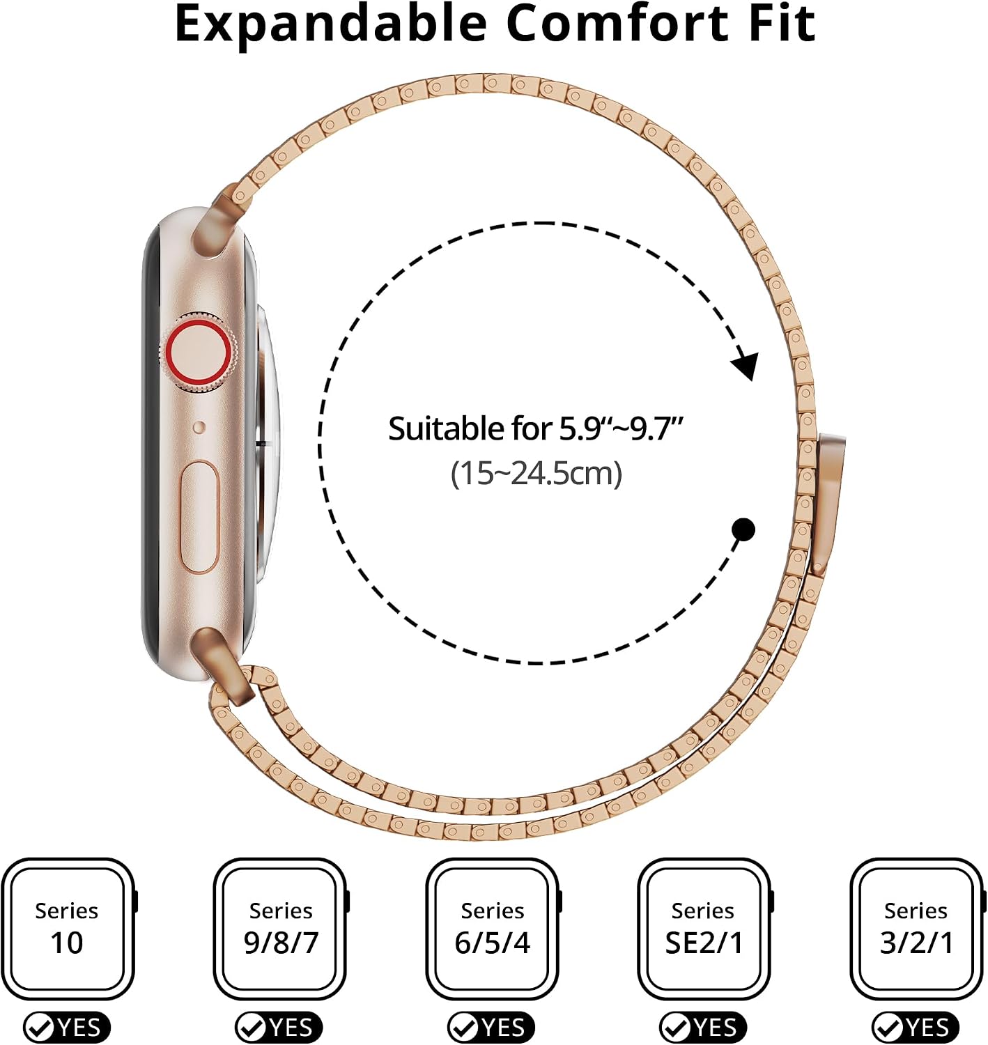 Detalle de LULULOOK Milanese Loop Magnetic Clasp Stainless Steel Band for Apple Watch Series 11/10/9 and more