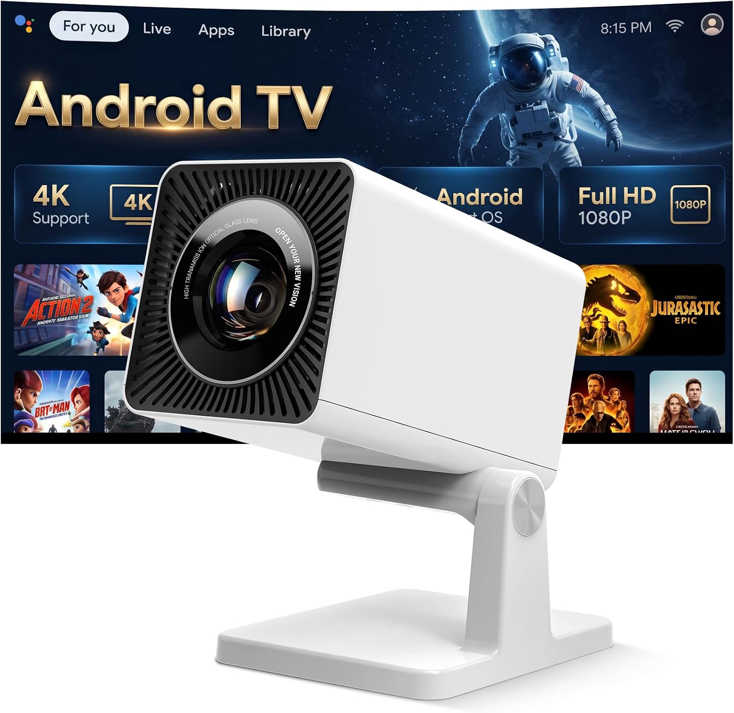 Detalle de Mini Projector for Bedroom Ceiling: Smart Portable Android Projector