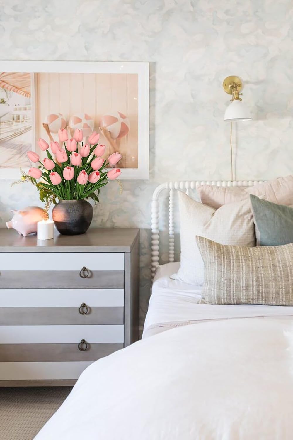 Thumbnail 4 de Briful 10er Set künstliche Tulpen Hellrosa (Real-Touch) – biegsame Deko-Blumen, ca. 34 cm