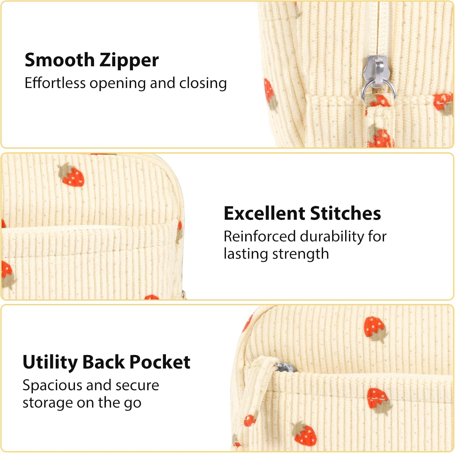 Detalle 2 de FINPAC Pencil Case: Double-Layer Corduroy 3-Compartment Case for Heavy Paperwork and Pens