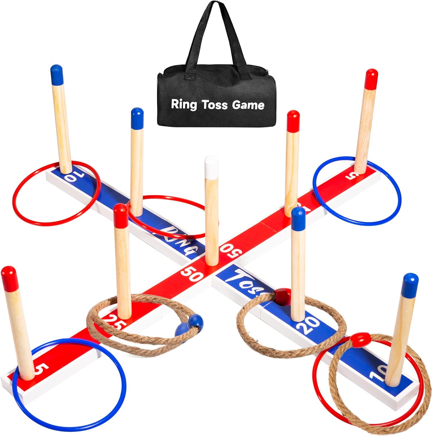 Detalle de U&C Planet Large Quoits – 10 Rope Rings, 10 Plastic Rings & Carry Bag