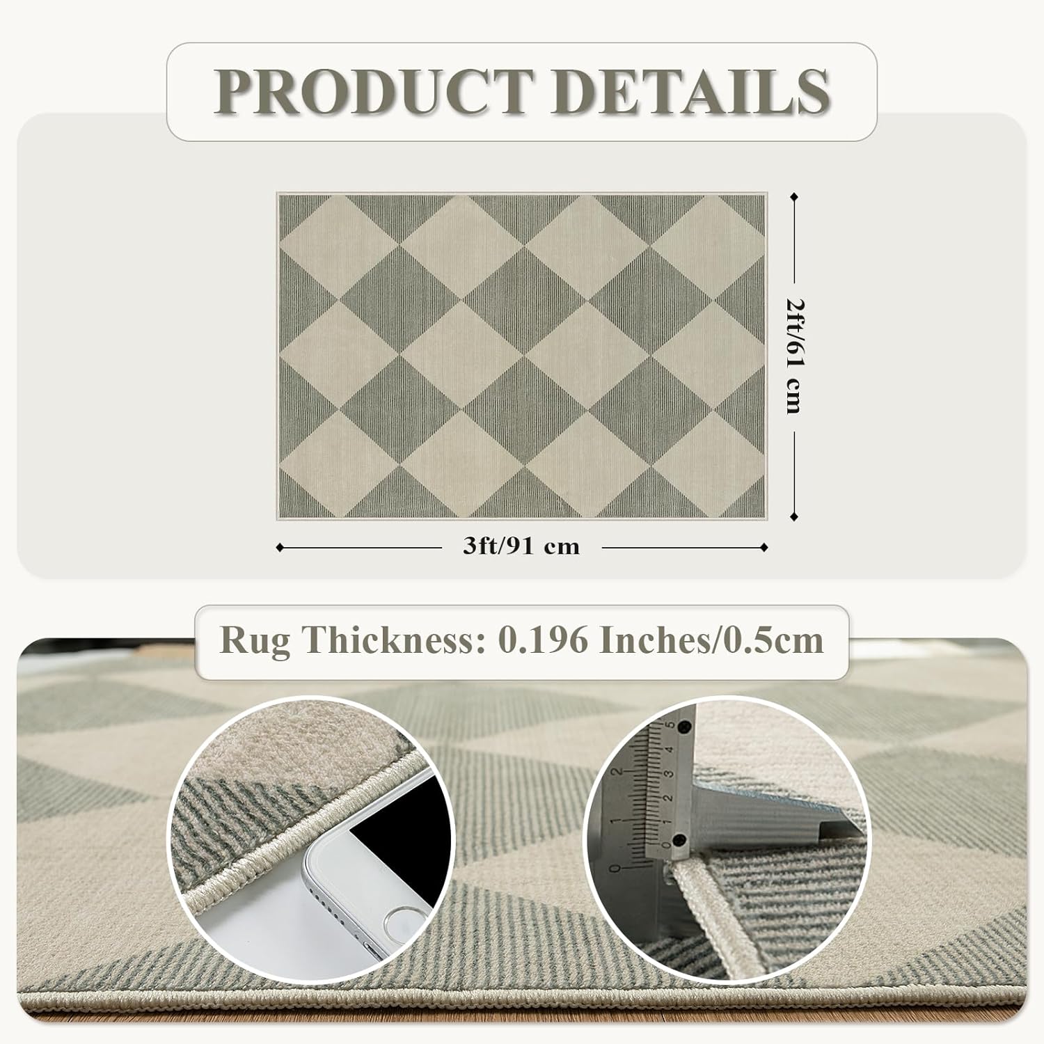 Thumbnail 1 de Beeiva Checkered Washable Entryway Rug 2x3 (Ultra Thin, Non-Slip) in Green