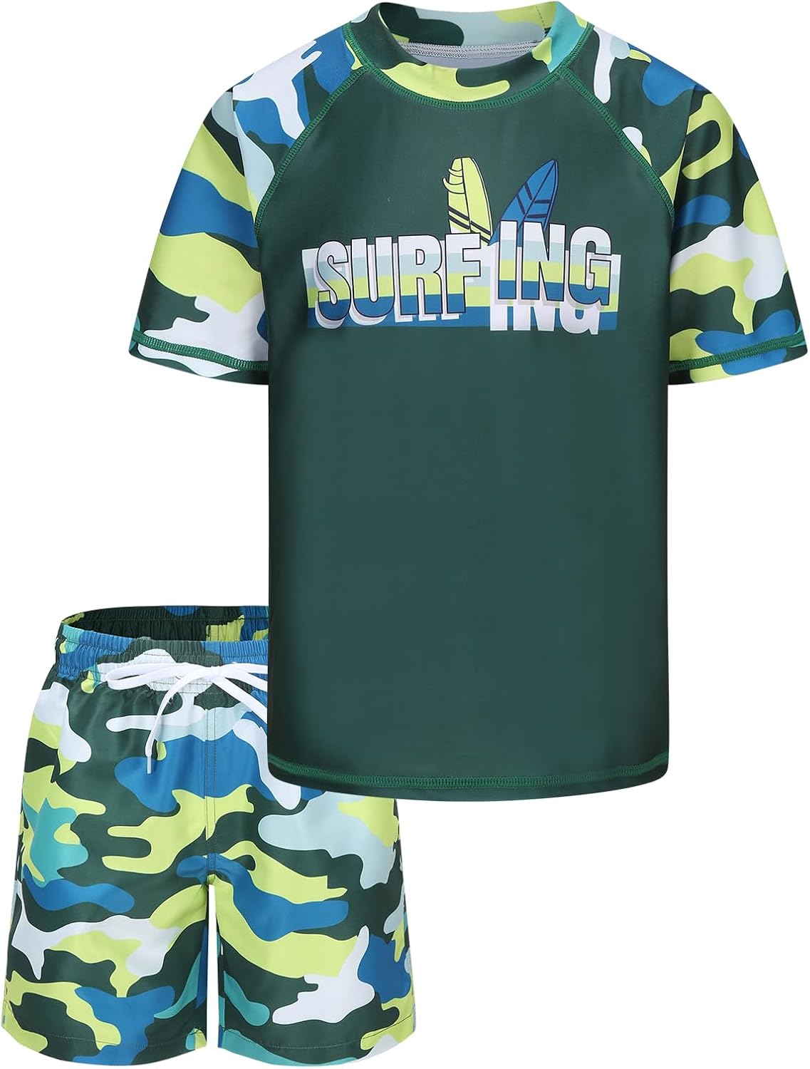 Detalle de Aisyee UV-Badeshirt Jungen Zweiteilig Kurzarm mit Boardshorts – Schnelltrocknendes Bade-Set für Kinder 98–164