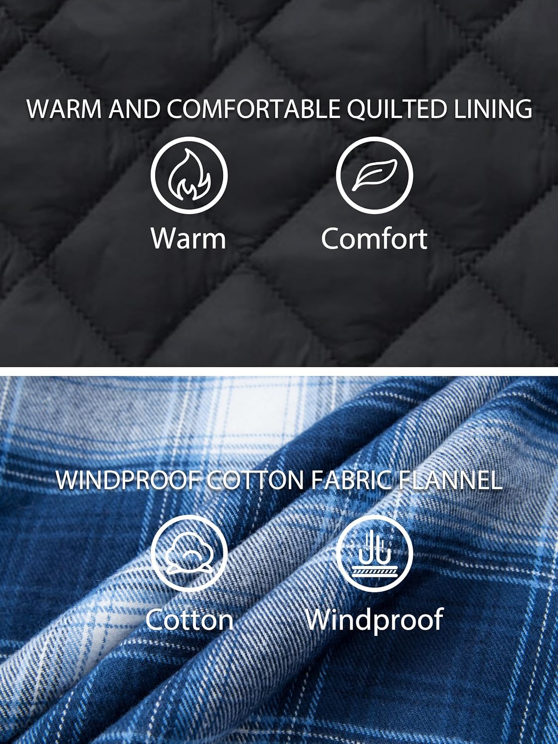 Detalle de TACVASEN Men's Quilted-Lined Plaid Flannel Shacket with Detachable Hood
