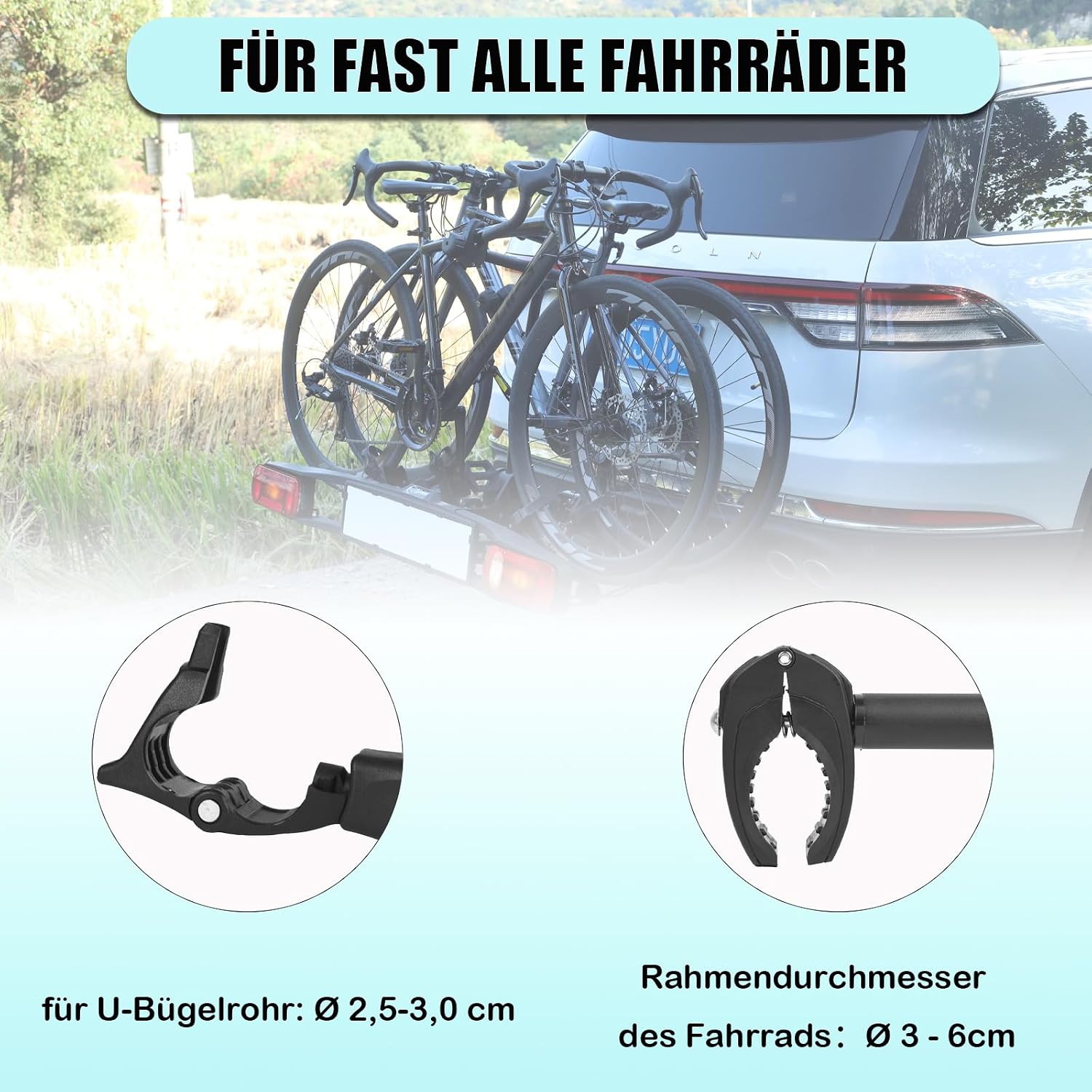 Detalle de Warmfay Schwarz Rahmenhalter Lang 32 cm – abschließbarer Ersatzhalter für Heckträger (U-Bügelrohr Ø 2,5–3,0 cm)
