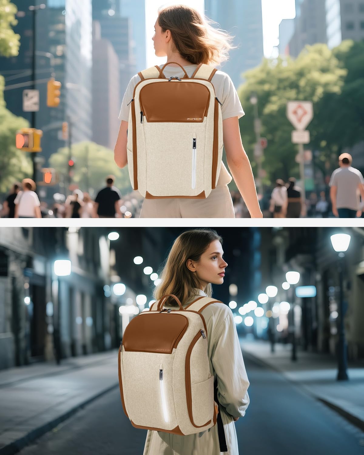 Thumbnail 6 de Ponhog Laptop Backpack Women – 30L Anti-Theft, 17.3" Laptop, Beig e