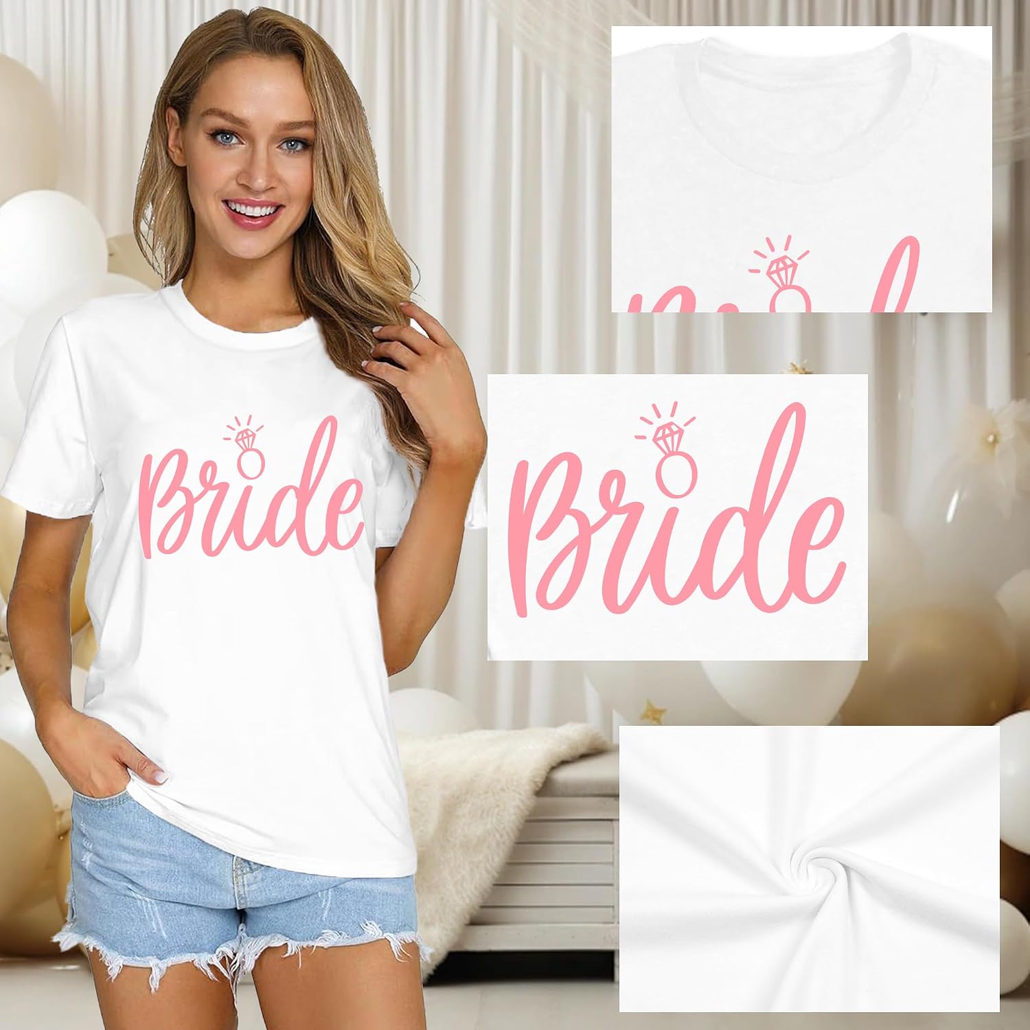 Detalle de Qskall Hen Party T-Shirt “Bride to Be” for Bride Squad — diamond ring design