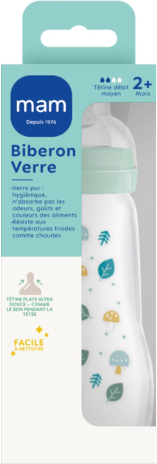 Thumbnail 1 de Biberon MAM en verre 260 ml avec tétine Débit 2 – Aqua, pour bébé 2+ mois