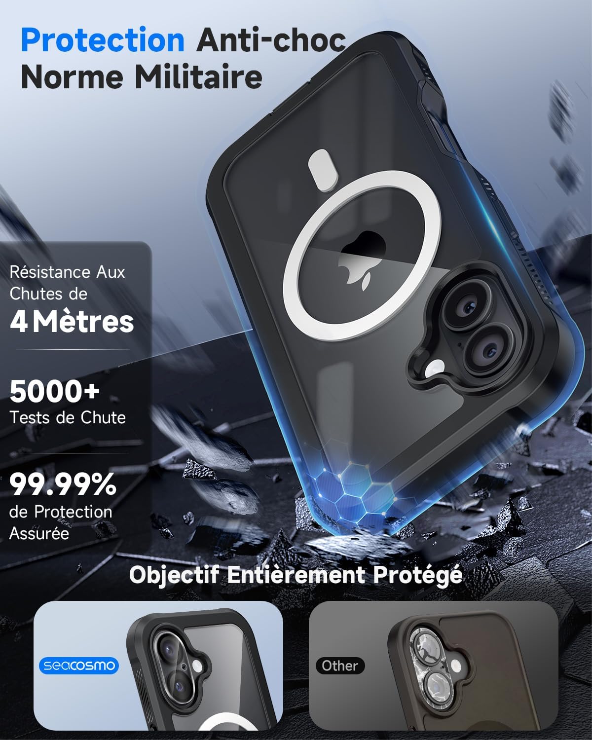 Detalle de seacosmo Coque Magnétique pour iPhone 17 6,3 pouces — Verre trempé anti-espion, MagSafe et protection caméra