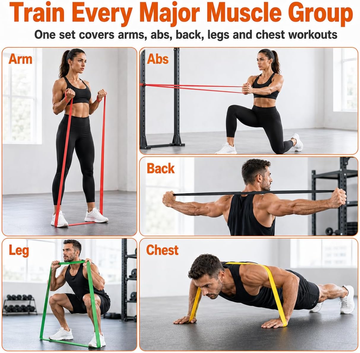 Detalle de CoQuad 5-Level Resistance Bands Set, 5–125LBS with Handles and Door Anchor