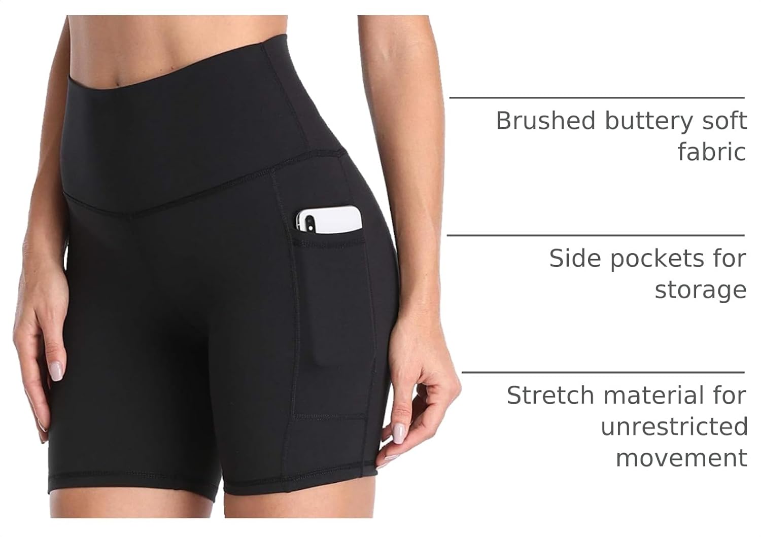 Detalle de Colorfulkoala Women’s High Waisted Biker Shorts with Pockets (6" Inseam) — Yoga Tummy Control