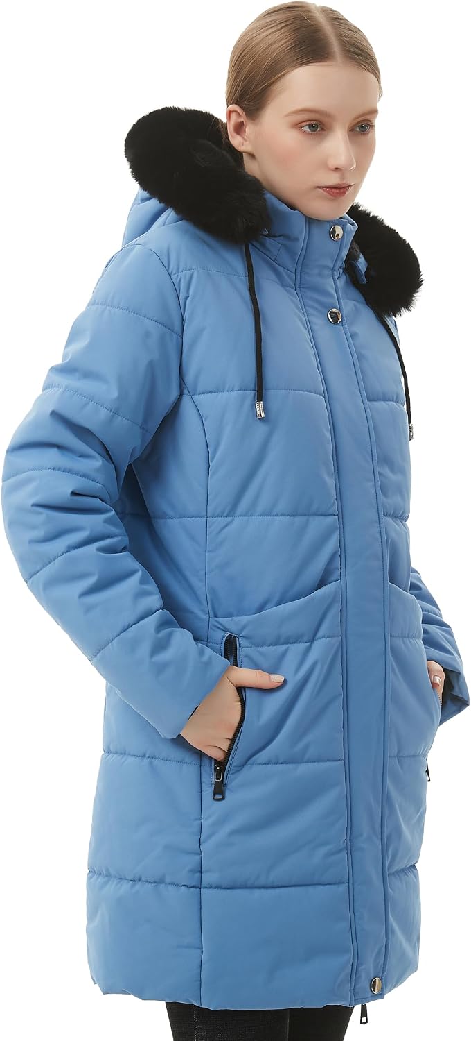 Detalle 2 de MOERDENG Women's Long Winter Puffer Coat, Waterproof with Detachable Faux-Fur Hood