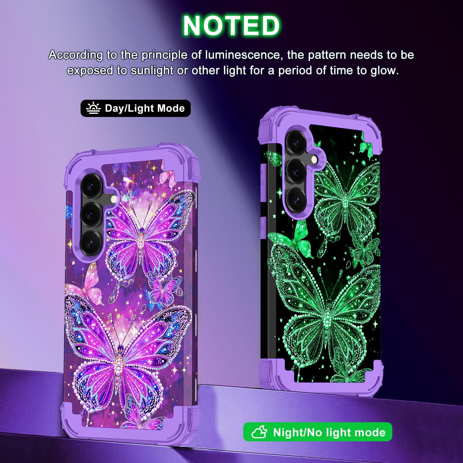 Detalle 2 de Rancase Galaxy S25 Case, 3-Layer Glow-in-the-Dark Purple Phone Case
