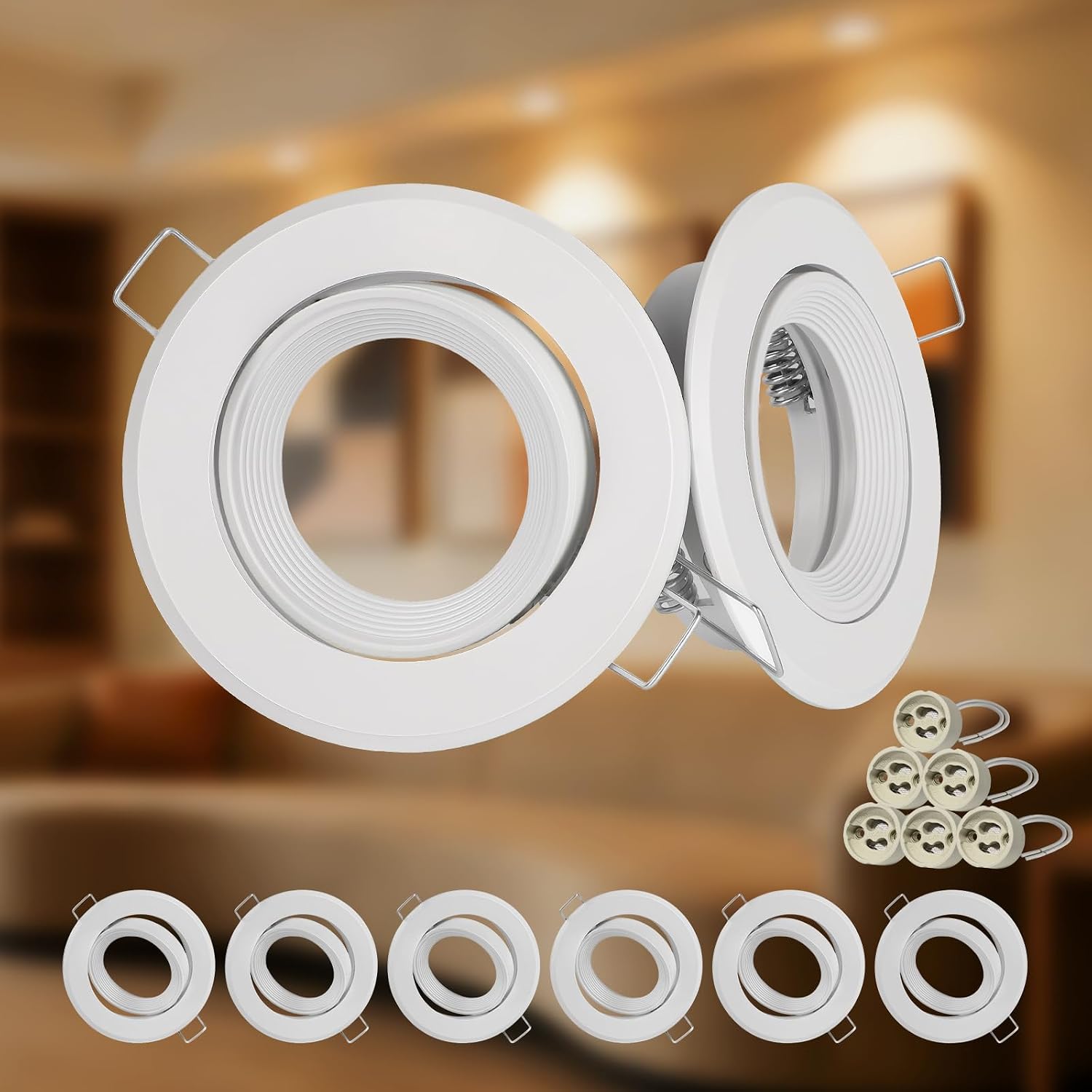 Detalle de Dehobo D0910 GU10-inbouwspots, set van 6 in wit aluminium, 30° draaibaar
