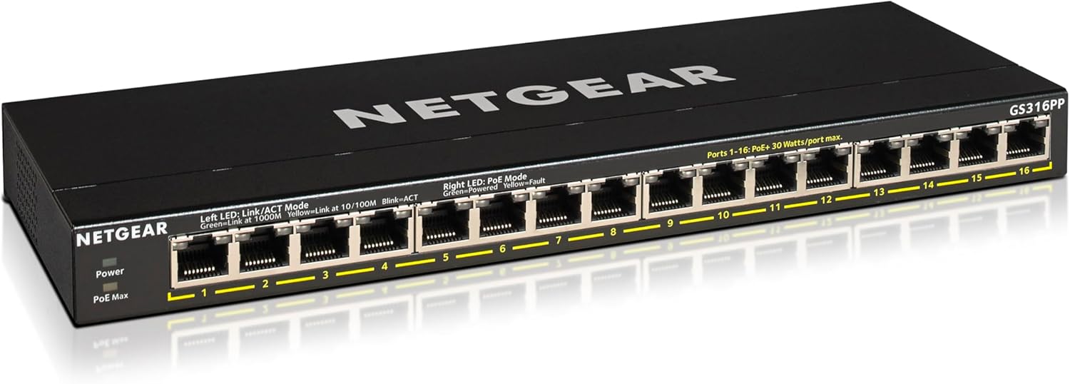 Detalle de NETGEAR GS316PP – 16-Port Gigabit PoE+-Managed Switch mit 180 W Budget