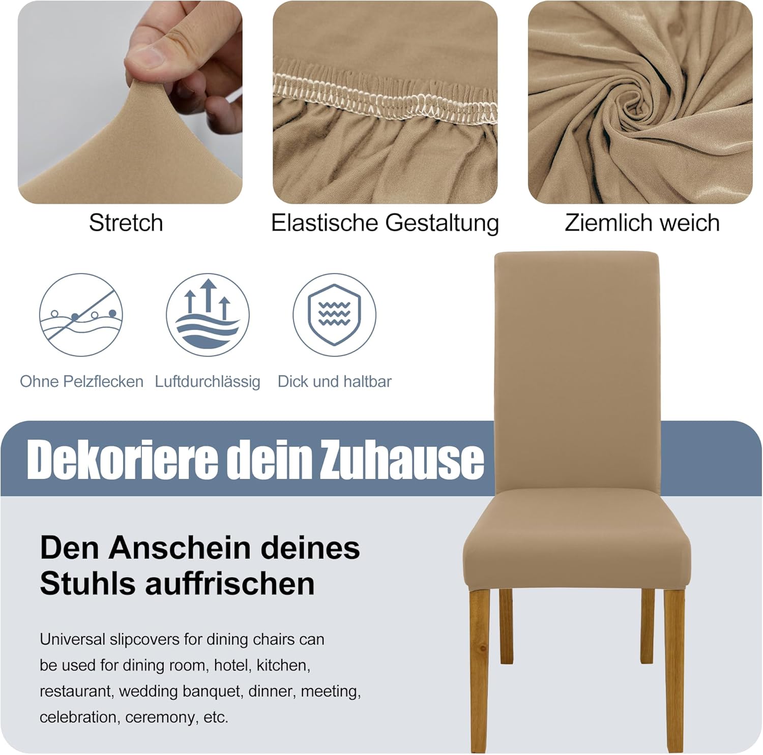 Thumbnail 2 de SUKAIKEQA housse de chaise haute élastique Jacquard (lot de 4/6/8) – Kaki