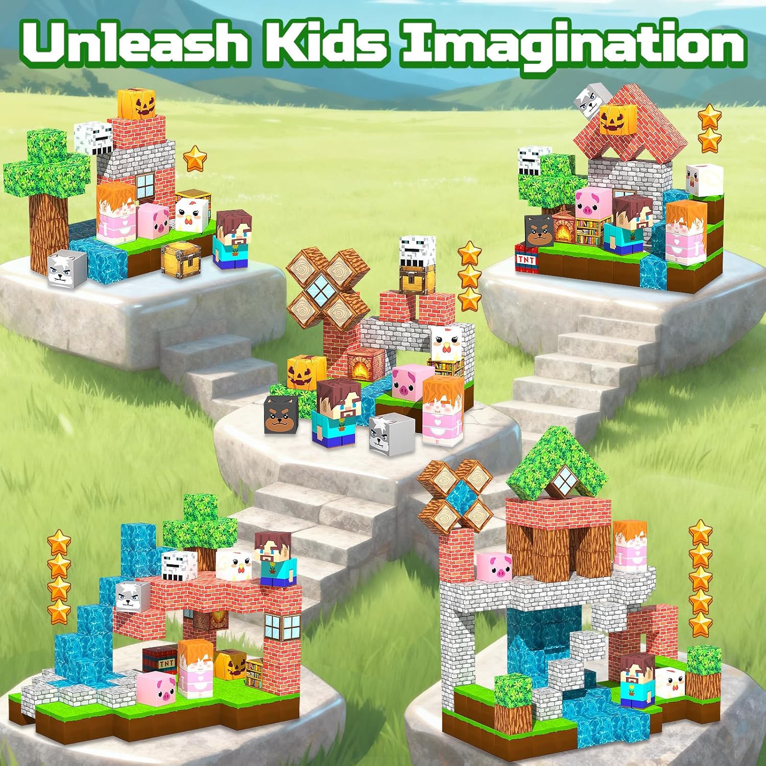 Thumbnail 2 de SSAWER Magnetic Blocks 48PCS: Forest House Set for 3+ Kids