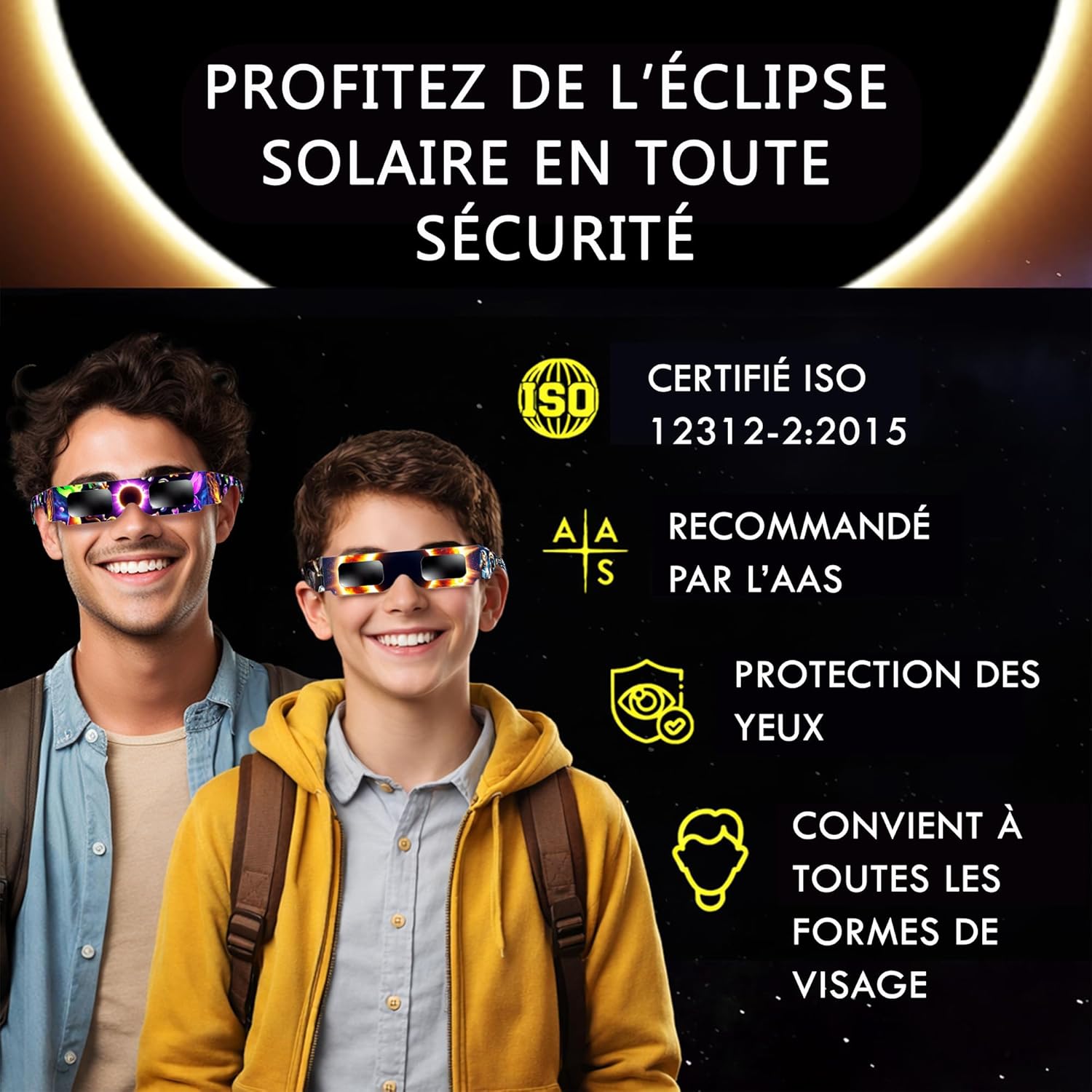 Thumbnail 1 de Galaxium Lunettes d'Éclipse Solaire Enfants 2026 – Pack de 12, Design Animaux Mixtes, ISO 12312-2 & CE