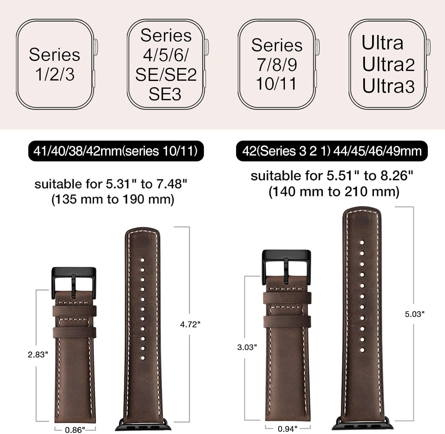 Thumbnail 2 de Bracelet Apple Watch en cuir véritable WFEAGL (44/45/46/49 mm et 42 mm) pour Series/SE/Ultra, café ou noir