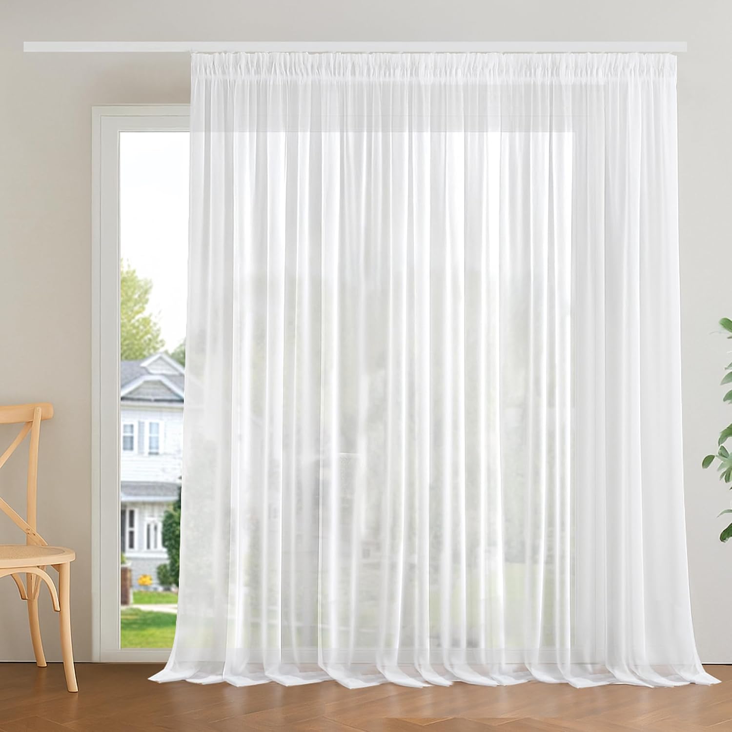 Detalle de Deconovo DECTK003687Y-S1292 voilegordijn, wit, 300 x 220 cm met plooiband