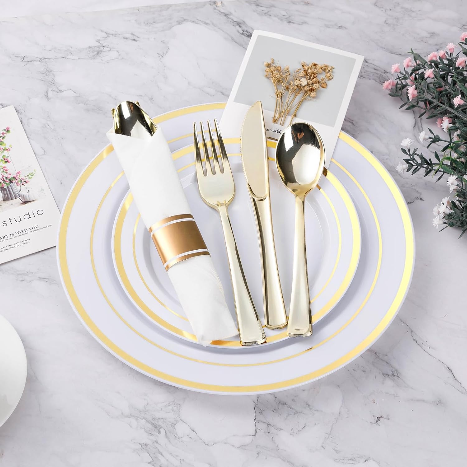 Thumbnail 1 de BESTVIP 350PCS Gold Dinnerware Set for 50 🍽️