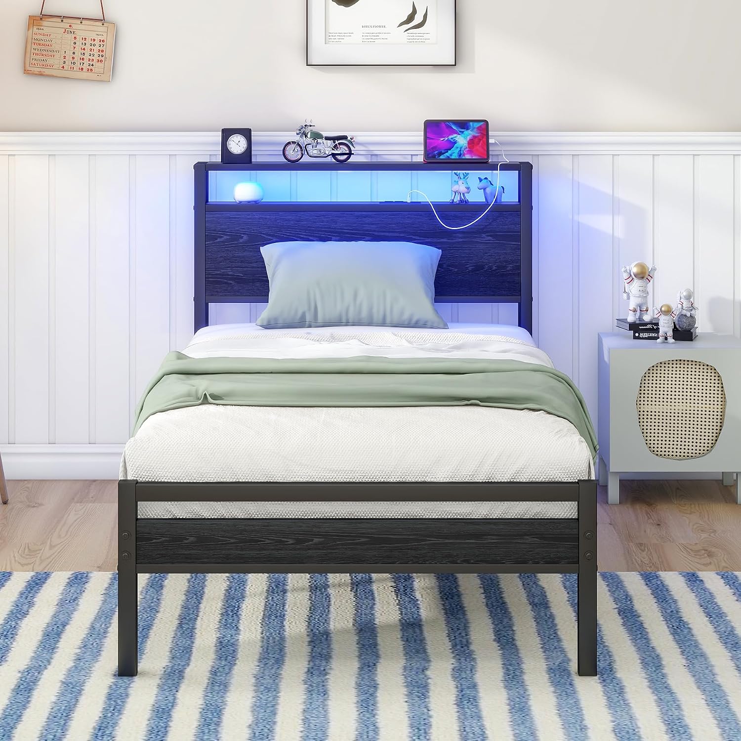 Detalle de HOJINLINERO Single Bed Frame 3ft with LED