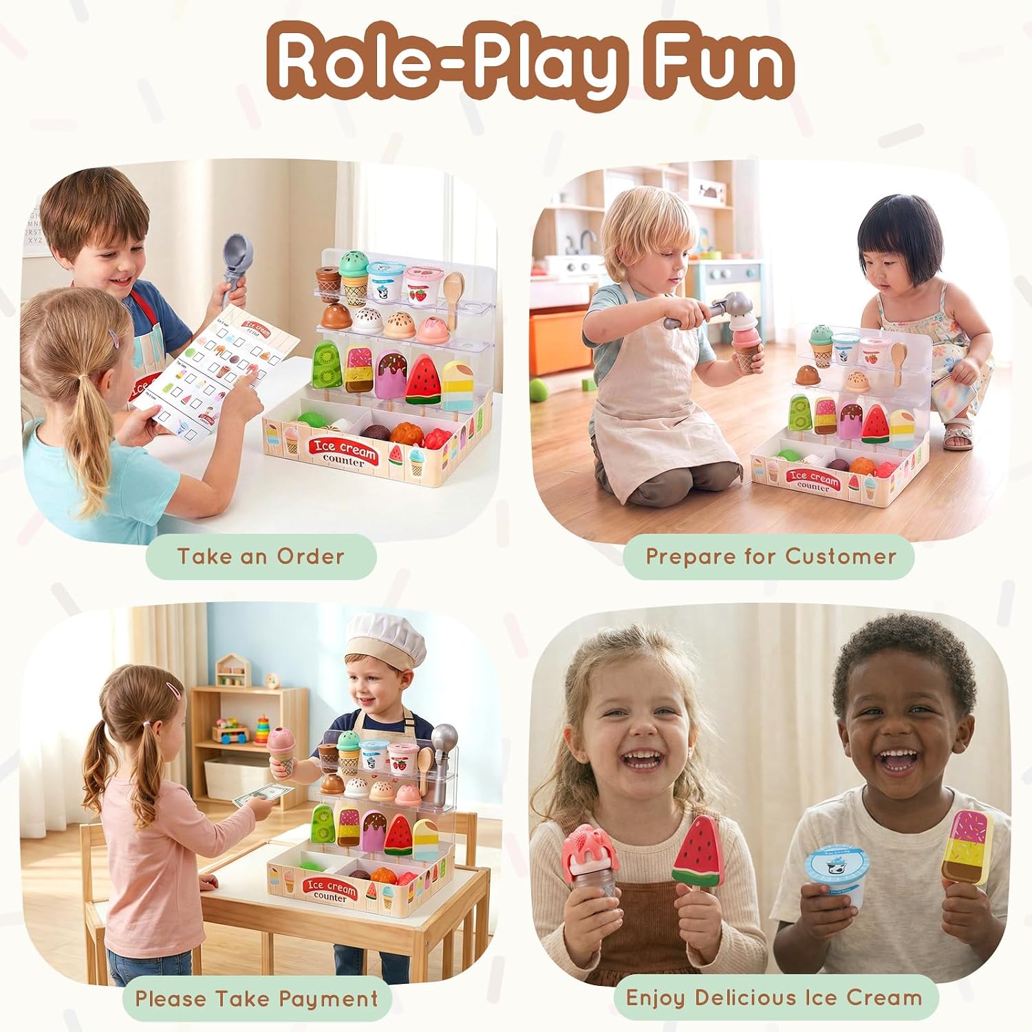 Detalle de Ehome Ice Cream Shop Play Set, Wood Accessories