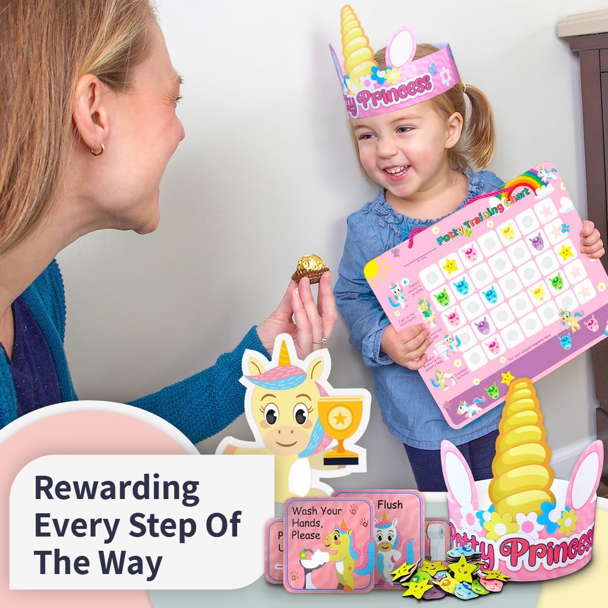 Detalle 2 de PUTSKA Potty Training Reward Chart for Girls with 35 Reusable Stickers – Unicorn potty sticker chart for toddlers