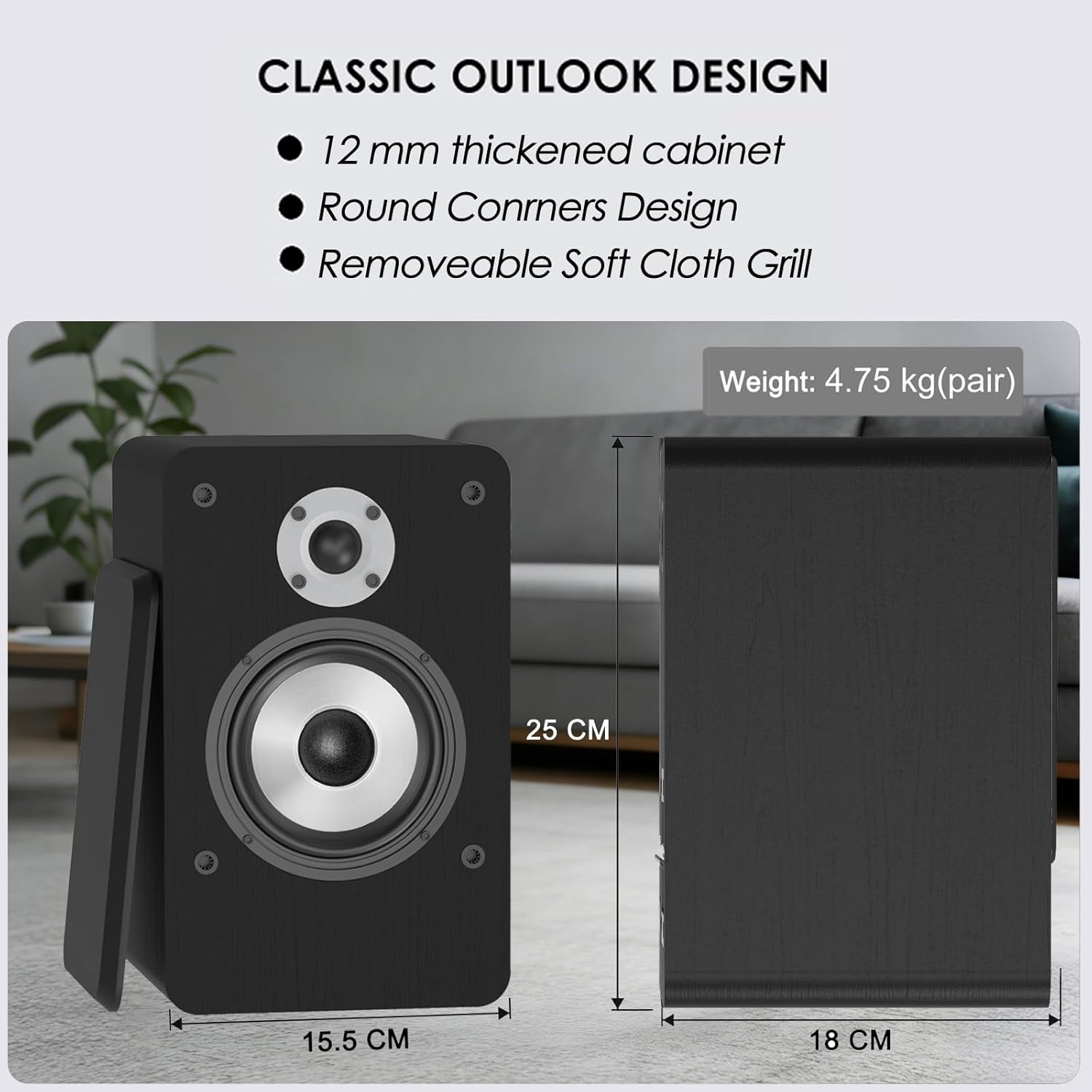 Thumbnail 3 de LONPOO LP-42MX Passive Regal-Lautsprecher (Paar) – 2-Wege mit 4-Zoll-Aluminiumkonus und 1-Zoll-Seidenkalotte