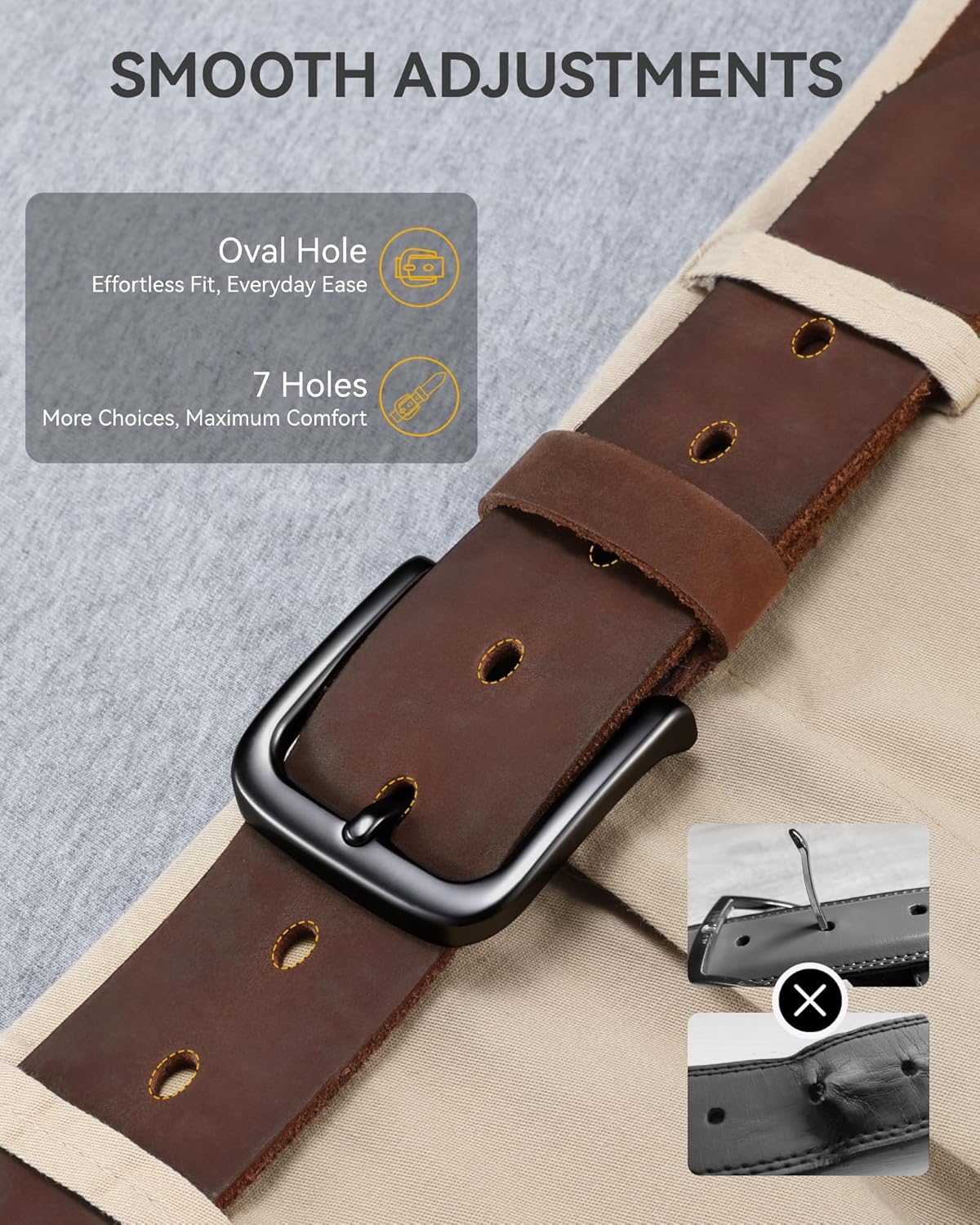 Detalle de CHAOREN Gürtel Herren Leder 38 mm – Vollnarbenleder, Casual & Jeans